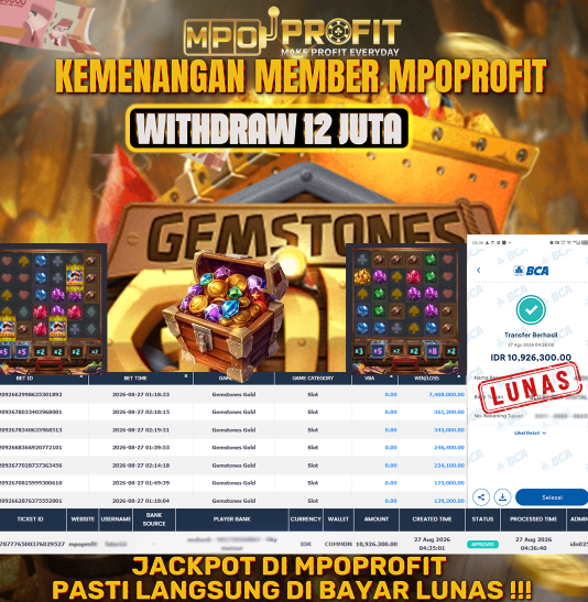 MPOPROFIT JACKPOT PGSOFT! KEMENANGAN MURNI DI (GEMSTONES GOLD TOTAL 12.000.000,- LUNAS)